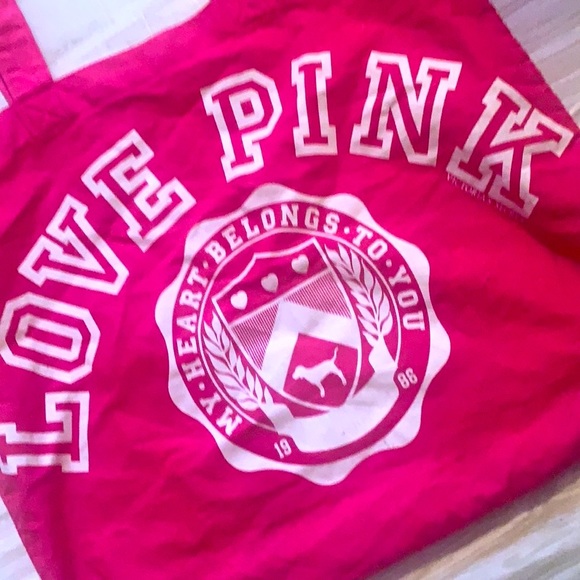 RARE VICTORIA SECRET LOVE HOT PINK  LARGE CANVAS BAG TOTE BARBIE UNIVERSITY - Picture 4 of 12